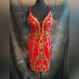 Abby Paris NWT Red and Gold Mini Formal Dress   Size 4
